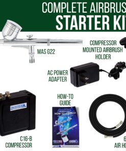 Alternative view of Master Airbrush Multi-Purpose Airbrushing System Kit with Portable Mini Air Compressor - Gravity Feed Dual-Action Airbrush, Hose, How-To-Airbrush Guide Booklet - Hobby, Craft, Cake Decorating, Tattoo Black