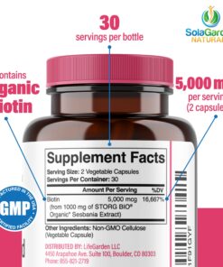 Whole Food Biotin Supplement - Contains Certified Organic Plant Based Biotin from Sesbania Agati Trees - by SolaGarden Naturals. May Support Hair, Skin and Nails. 60 Non GMO Veggie Capsules. 15 81xp6n DKhL