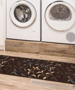 Machine Washable Leaves Design Non-Slip Rubberback 2x5 Traditional Runner Rug for Hallway, Kitchen, Bedroom, Entryway, 20" x 59", Brown Leaves Brown Runner - 20" x 59" 37 81xtDjtG4HL