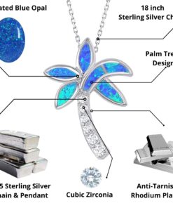 Beaux Bijoux Sterling Silver Simulated Opal Palm Tree Necklace for Women | CZ Diamond and Created Blue Opal Pendant Necklace with 18 inch Silver Chain 9 81xujj30pGL