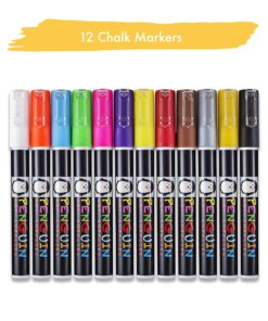Homarden Liquid Chalk Markers - 12 Washable Colors, Fine Tip Chalk Pens (3mm), Wet Erase Markers for Blackboard, Glass, Window, Chalkboard Signs, Car - Reversible Tip & Chalkboard Stickers Vibrant 25 81xx2NSEjmL