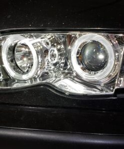 AKKON - For 02-05 BMW E46 3-Series 4 Doors Sedan Wagon Chrome Halo Ring LED Projector Headlights w-Build in Corner Lamp Set 2Pcs Chrome Housing 21 81xx9bGFHOL