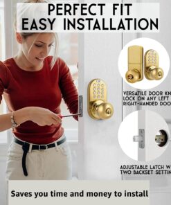 MiLocks TKK-02P Digital Door Knob Handle Lock with Electronic Keypad - Keyless Entry Smart Door Lock with Adjustable Latch Locks, Audible Tones for Interior Front Doors & More, Polished Brass 22 81y xq2qoGL