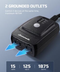 DEWENWILS Light Sensor Timer Waterproof, Plug in Timer Switch, 100 ft Range Remote Control with 2 Grounded Electrical Outlets for Outdoor String Lights, 15A 1/2HP UL Listed 28 81y1UoK1QL