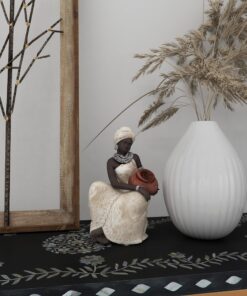 Deco 79 Polystone Woman Sitting African Sculpture with Red Water Pot, 6" x 6" x 10", Cream 6" x 6" x 10" 25 81y6D5bMirL