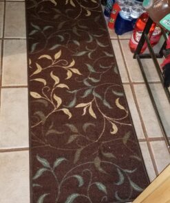 Machine Washable Leaves Design Non-Slip Rubberback 2x5 Traditional Runner Rug for Hallway, Kitchen, Bedroom, Entryway, 20" x 59", Brown Leaves Brown Runner - 20" x 59" 44 81y8Vof7mwL