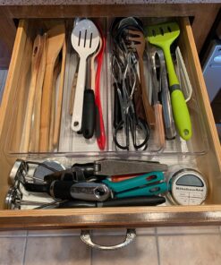 mDesign Plastic Adjustable/Expandable Divided Drawer Storage Organizer with 4 Compartments for Kitchen Pantry, Cupboard, Cabinet, Hold Silverware, Utensils, Cutlery - Ligne Collection - Clear 4 Compartment Expandable Pack of 1 36 81yC8d6eSYL