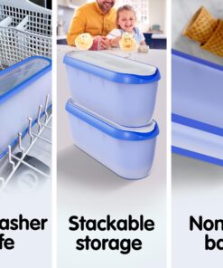 SUMO Ice Cream Containers with Lids for Homemade Ice Cream - Set of 2 Tubs - 1.5 Quart or 3 Pints per Container, Reusable Ice Cream Containers for Freezer Storage, Blue 20 81yG60amfwL