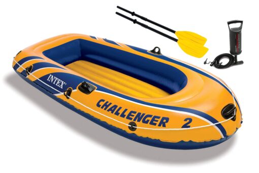 INTEX Challenger Inflatable Boat Series: Includes Deluxe Aluminum Oars and High-Output Pump – SuperStrong PVC – Triple Air Chambers – Welded Oar Locks – Heavy Duty Grab Handle 2-person Boat Set