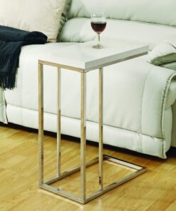 Alternative view of Monarch Specialties 3008, C-shaped, End, Side, Snack, Living Room, Bedroom, Laminate, White, Contemporary, Modern Accent Table-Glossy Chrome Metal, 10.25" L x 18.25" W x 25.25" H