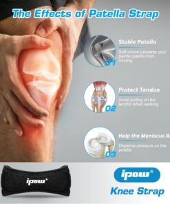 IPOW 2 Pack Knee Pain Relief & Patella Stabilizer Knee Strap Brace Support for Hiking, Soccer, Basketball, Running, Jumpers Knee, Tennis, Volleyball & Squats. One Size Black 22 81yK3F4BNL