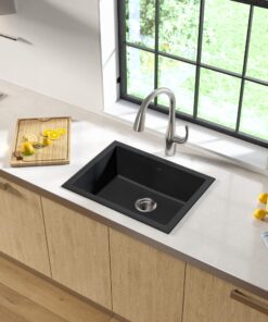 Kraus KGD-410B 24 2/5 inch Dual Mount Single Bowl Black Onyx Granite Kitchen Sink Sink with Strainer 27 81yNEBMKTTL