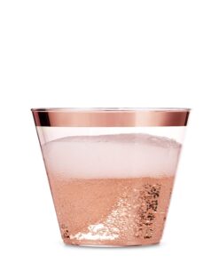 100 Rose Gold Plastic Cups 9 Oz Clear Plastic Cups Old Fashioned Tumblers Rose Gold Rimmed Cups Fancy Disposable Wedding Cups Elegant Party Cups with Rose Gold Rim 26 81yPuIvCS4L