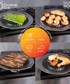 Kitchen + Home Stove Top Smokeless Grill Indoor BBQ, Stainless Steel with Double Coated Non Stick Surface Stove Top Grill 38 81ySMVJooVL