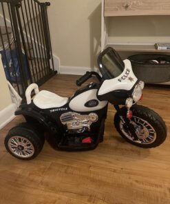 Kids Motorcycle Ride On Toy – 3-Wheel Battery Powered Motorbike for Kids 3 and Up – Police Decals, Reverse, and Headlights by Lil’ Rider (White and Black) White and Black 11 81yXaVtIUBL
