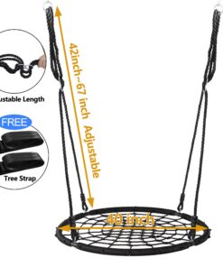 SUPER DEAL 40'' Spider Web Tree Swing Round Net Swing Platform Rope Swing Set for Kids Adult, 71" Detachable Nylon Rope with Swivel for Outdoor Backyard, Max 660 Lbs Extra Safe Steel Frame, Black 40 inch 27 81yZ7D3GlkL