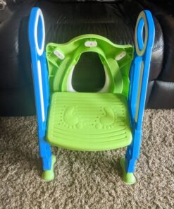 Potty Training Toilet Seat with Step Stool Ladder for Boys and Girls Baby Toddler Kid Children Toilet Training Seat Chair with Handles Padded Seat Non-Slip Wide Step (Blue Green) Blue+Green 62 81ye85QNlmL