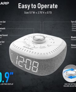 Sharp Sound Machine Alarm Clock with Bluetooth Speaker, 6 High Fidelity Sleep Soundtracks – Soothing Noise Machine for Baby, Adults, Home and Office – White LED 13 81yhiPGD41L