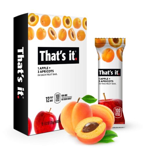 That's it. Apple + Apricot 100% Natural Real Fruit Bar, Best High Fiber Vegan, Gluten Free Healthy Snack, Paleo for Children & Adults, Non GMO No Added Sugar, No Preservatives Energy Food (12 Pack) 12 Count (Pack of 1)