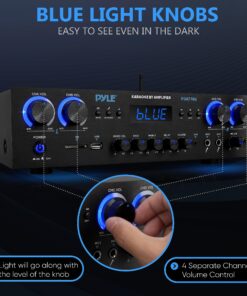 Pyle Bluetooth Home Audio Theater Amplifier Stereo Receiver 4 Channel 800 Watt Sound System w/MP3, USB, SD, AUX, RCA, FM,MIC, Headphone, Reverb Delay, LED Vol, for Home/Studio/Theater Speakers 16 81yr9HqL1mL