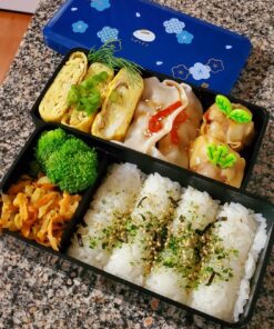 Japanese Traditional Rabbit Blossom Bento Box Set - Square 2 Tier Bento Box, Rice Ball Press, Bento Bag (Blue) 67 81yt5hxCerL