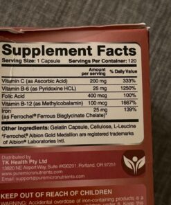 Iron Supplement for Women & Men, Natural Ferrous Chelate, Bisglycinate 25mg + Vitamin C, B6, B12, Folic Acid - Iron Pills for Anemia, Iron Deficiency & Energy Support - 120 Count 1 29 81ytlkhnE2L