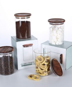 KKC HOME ACCENTS Airtight Glass Loose Tea Storage Holder Container,Tea Canisters For Loose Tea,Ground Coffee,Glass Storage Jar Containers with Airtight Wood Lids,Sealed Jars,25 Fluid-oz 25 Floz x 2 19 81yxUvkMNvL