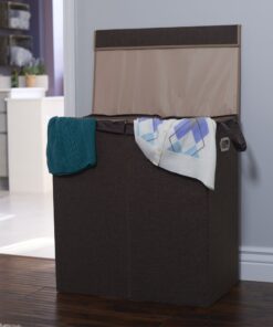 Household Essentials 5614 Double Hamper Laundry Sorter with Magnetic Lid, Brown Coffee Linen 27 81z0vGT8w0L