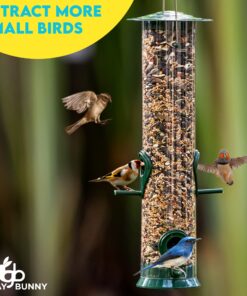 12 Inches Tube Bird Feeders for Outdoors Hanging, 4 Feeding Ports, Hard Plastic Bird Feeder Outdoor Weatherproof and 4 Inch Steel Hanger, Wild Bird Feeders, Finch Feeder, Bird Feeders Outside Hanging 1 4 Ports 29 81z6VAP8D1L