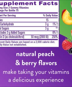 Vitafusion Vitamin D3 Gummy Vitamins for Bone and Immune System Support, Peach, Blackberry and Strawberry Flavored, 50 mcg Vitamin D, 75 Day Supply, 150 Count 150 Count (Pack of 1) 37 81z7EryOoL