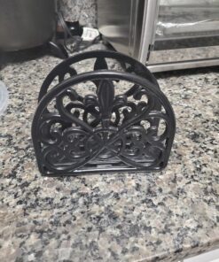 Fleur De Lis Design Cast Iron Napkin Holder, By Home Basics (Black) / Napkin Holders For Kitchen/Table Napkin Holder With Non-Skid Feet/Doubles As Storage For Small Papers Black 33 81z9Y IQL