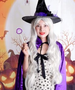 Rbenxia Curly Cosplay Wig Long Hair Heat Resistant Spiral Costume Wigs Anime Fashion Wavy Curly Cosplay Daily Party Silver 32" 80cm 40 81zBO0jYYJL