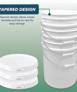 5 Gallon White Bucket & Lid - Durable 90 Mil All Purpose Pail - Food Grade - BPA Free Plasti (5 Gal. w/Lids - 6pk) 6 23 81zDmIT25LL 1