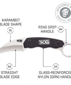 Alternative view of SOG Survival Karambit Knife - Gambit Curved Security Belt Knife, Full Tang Fixed 2.6 Inch Blade w/Hard Nylon Sheath and Adjustable Clip (GB1001-CP), Black