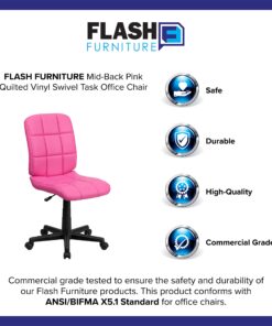 Flash Furniture Clayton Mid-Back Pink Quilted Vinyl Swivel Task Office Chair 25 81zL1dxel0L