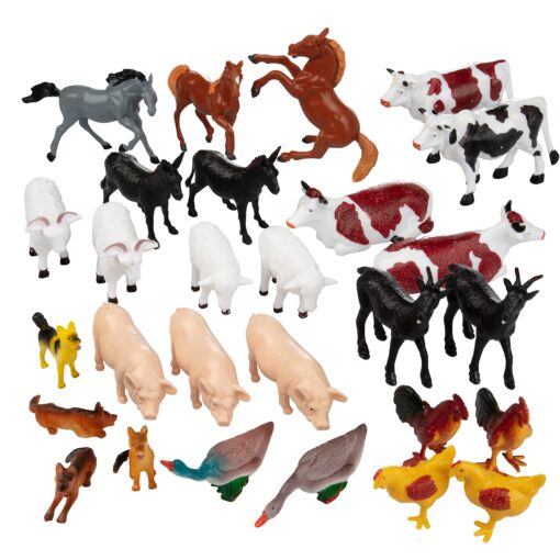 SCS Direct Farm Animal Toy Action Figure Set - 50 Pieces with 16 Different Barnyard Animals and Accessories - Includes Cows, Horses, Chickens, Pigs, Sheep & More - Great for School Projects & Dioramas