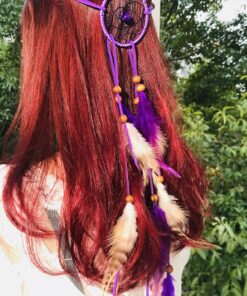 Campsis Indian Peacock Feather Headbands Boho Princess Head Chain Bule Adjust Headdress Handmade Rope Hair Accessories for Women and Girls (B) Purple 1 Count (Pack of 1) 9 81zMGZP9QYL