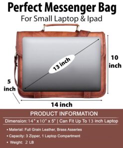 ANUENT 14 Inch Genuine Leather Messenger Bag Vintage Brown Small Briefcase Shoulder CrossBody Satchel for Men and Women Ideal for Laptop, iPad, and Tablet 13 81zMN1AnYiL