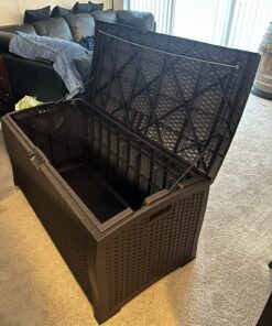Suncast 99 Gallon Resin Wicker Patio Outdoor Storage Container for Toys, Furniture Deck box, Mocha 61 81zNUjGrYGL