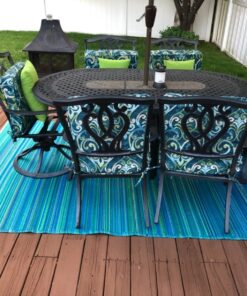 Fab Habitat Outdoor Rug - Waterproof, Fade Resistant, Crease-Free - Premium Recycled Plastic - Striped - Large Patio, Deck, Sunroom, Camping, RV - Cancun - Turquoise & Moss Green - 6 x 9 ft 6' x 9' Rectangular 45 81zNVbi2UrL 1