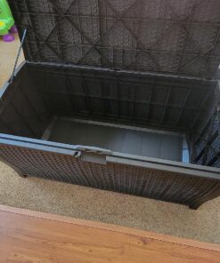 Suncast 99 Gallon Resin Wicker Patio Outdoor Storage Container for Toys, Furniture Deck box, Mocha 50 81zQ6DThe0L