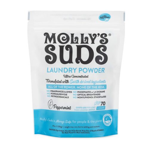 Molly's Suds Original Laundry Detergent Powder | Natural Laundry Detergent Powder for Sensitive Skin | Earth-Derived Ingredients, Stain Fighting | 70 Loads (Peppermint) Peppermint 2.93 Pound (Pack of 1)