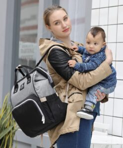 Hafmall Diaper Bag Backpack, Multifunctional Baby Diaper Bag with Stroller Hooks, Stylish Baby Bag for Mom Dad, Gray Black Black Gray 49 81zTmTBTixL