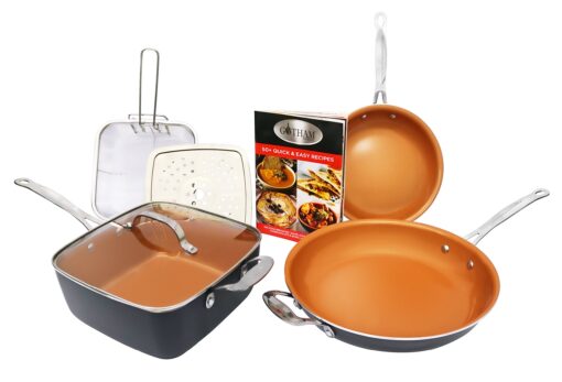 Gotham Steel Tastic Bundle 7 Piece Cookware Set Titanium Ceramic Pan, Copper