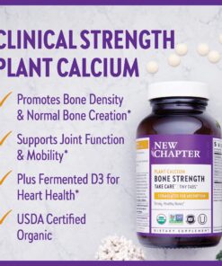 New Chapter Calcium Supplement - Bone Strength Tiny Tabs Organic Red Marine Algae Calcium - with Vitamin D3+K2 + Magnesium, 70+ Trace Minerals for Bone Health, Gluten Free, Easy to Swallow - 240 ct Unflavored 240 Count (Pack of 1) 12 81zbD0MrL4L