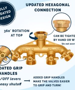 Morvat New & Improved Heavy Duty Brass 4 Way Splitter, Garden Hose Manifold Connector with Comfort Grip ON/OFF Valves, Adapter for Water Faucet & Spigot, Includes Washers, Teflon Tape & Mounting Kit 23 81zckgRu5lL