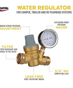 Alternative view of Valterra Water Regulator, Lead-Free Brass Adjustable Water Regulator with Pressure Gauge for Camper, Trailer, RV Plumbing System -