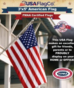 American Flags for Outside 3x5 - USA Flag Co. American Flag 3x5 Heavy Duty Outdoor Made in USA with Embroidered Stars and Sewn Stripes, This US Flag is an American Made Flag 3 by 5 Foot 30 81zeK5aI0FL