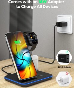 Wireless Charging Station, 2021 Upgraded 3 in 1 Wireless Charger Stand with Breathing Indicator Compatible with iPhone 12/11 Pro/XS/8, iWatch Series Black 23 81zfFKFdJVL
