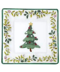 Pfaltzgraff Winterberry Handpainted Square Glass Christmas Tree Platter,White